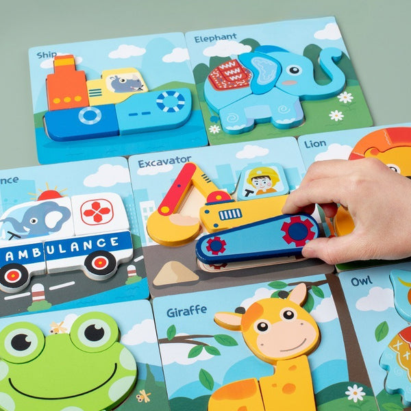 Wooden 3D Puzzle Set for Toddlers - Animal & Vehicle Set
