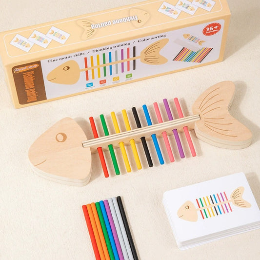 Wooden Fish Bone Color Matching Game