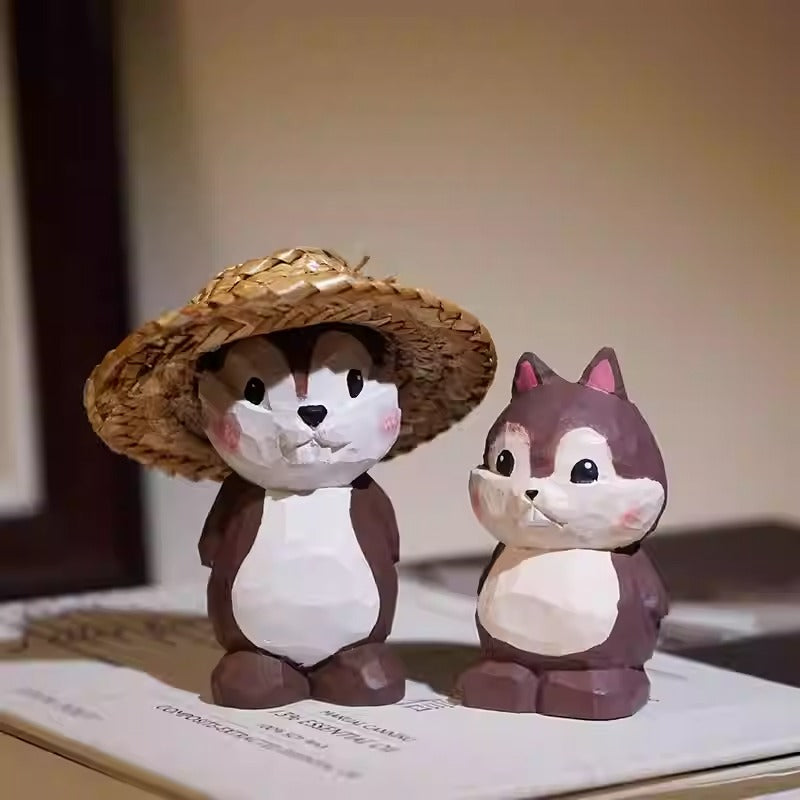 Hand-Carved Wooden Chipmunk Figurine