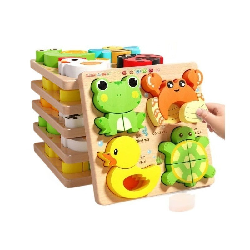 16-Piece Wooden Montessori 3D Puzzle Set