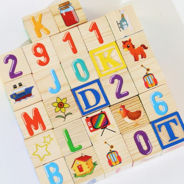 Wooden Word and Number Learning Blocks with Cards