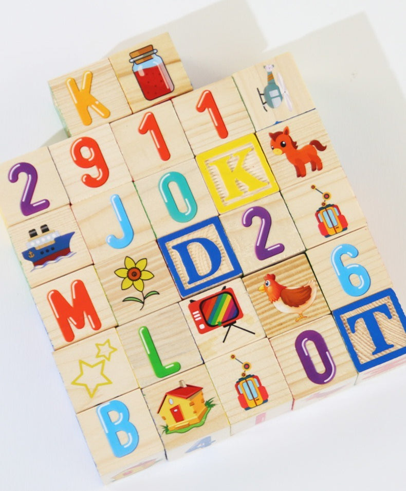 Wooden Word and Number Learning Blocks with Cards