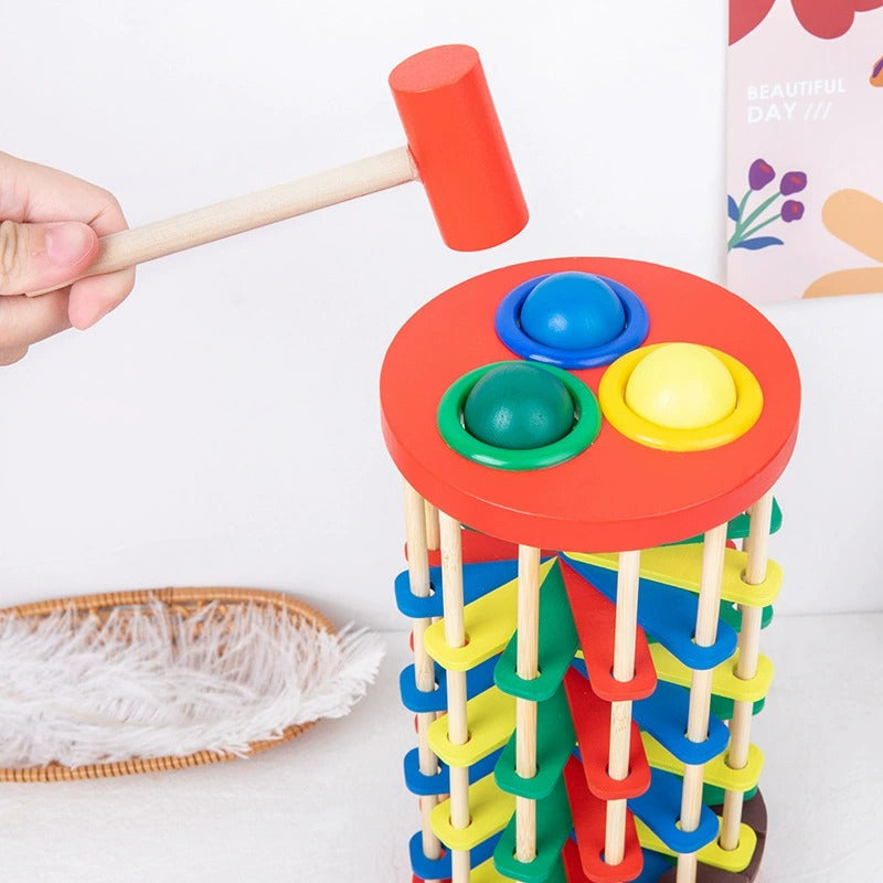 Wooden Hammer Ball Drop Activity Tower for Kids