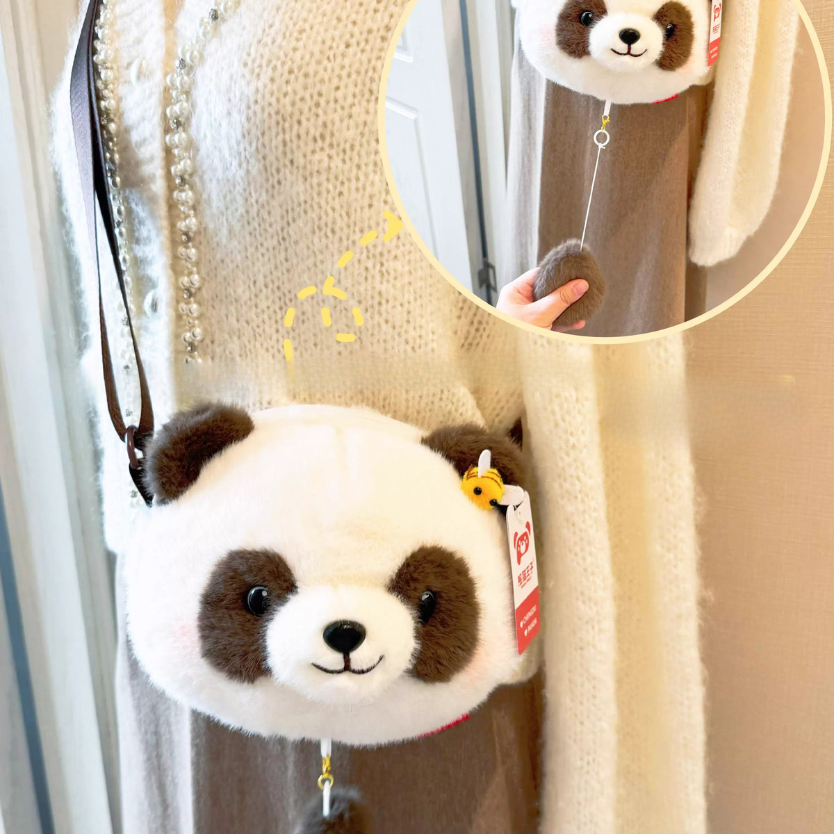 Soft Plush Panda Character Crossbody Bag
