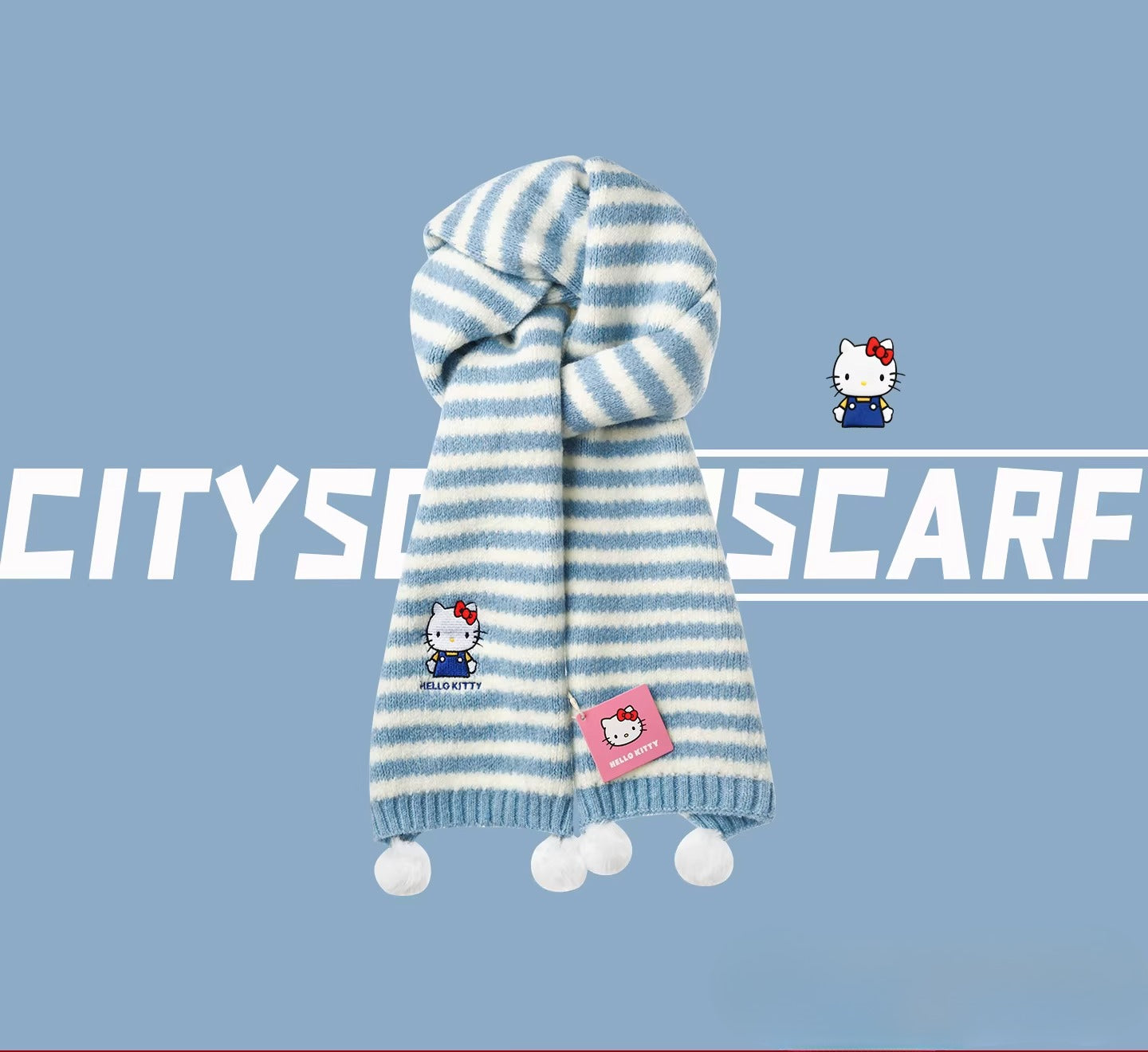 Striped Hello Kitty Pom-Pom Knit Scarf – Fantastikurios