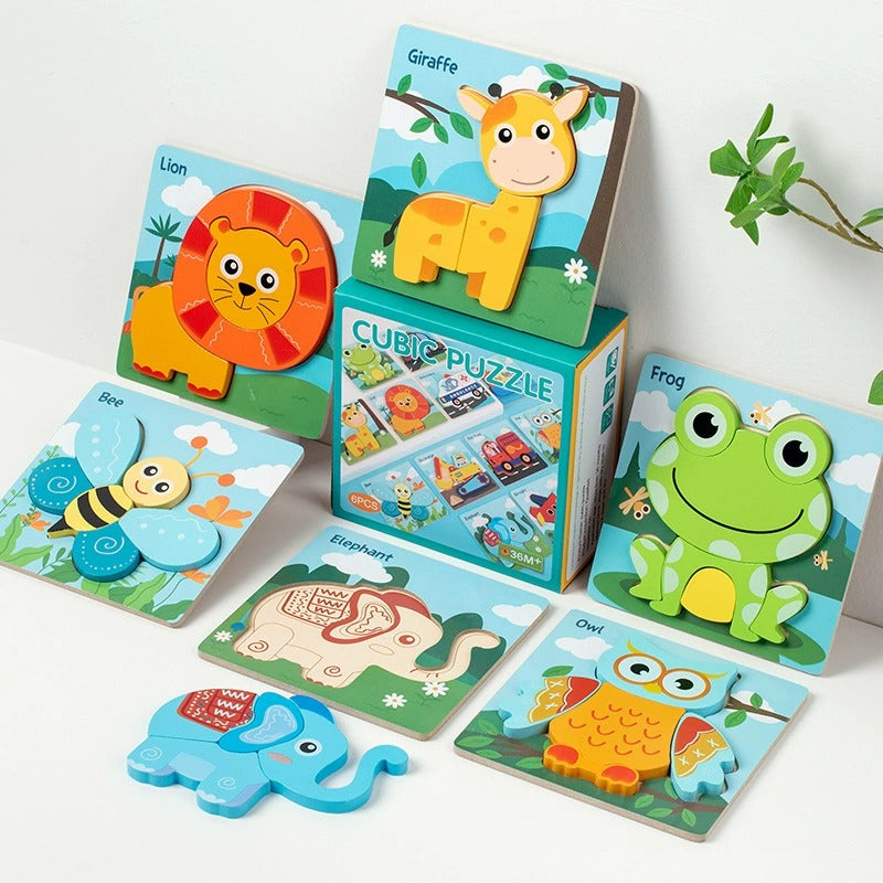 Wooden 3D Puzzle Set for Toddlers - Animal & Vehicle Set