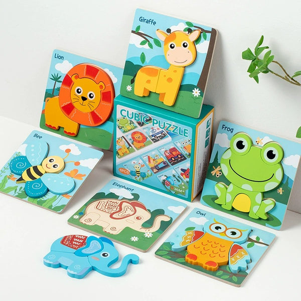 Wooden 3D Puzzle Set for Toddlers - Animal & Vehicle Set