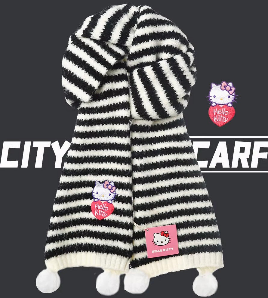 Striped Hello Kitty Pom-Pom Knit Scarf – Fantastikurios