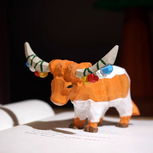 Hand-Carved Wooden Tibetan Ox Ornament