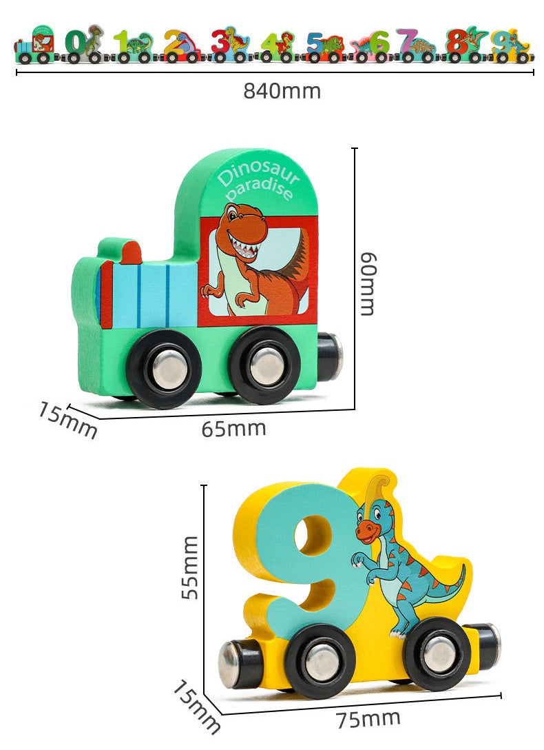 Wooden Magnetic Dinosaur Number Train – 11-Piece Set