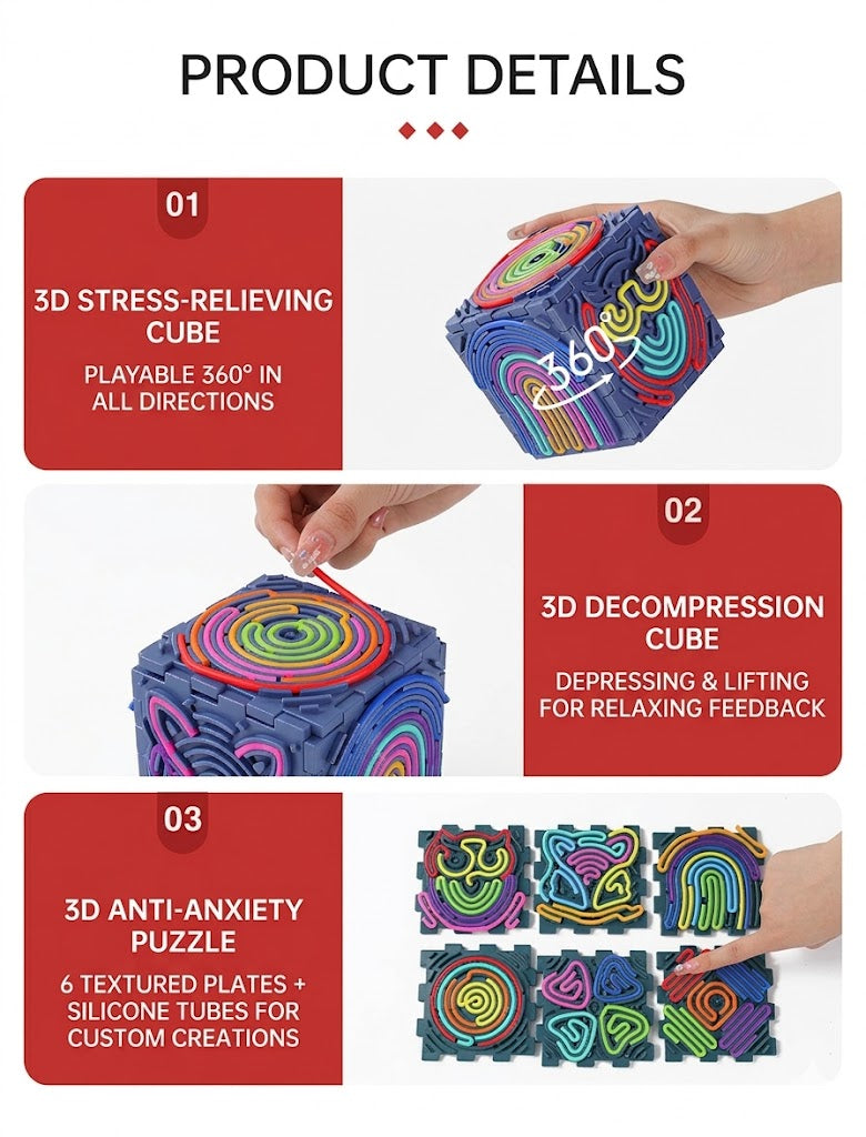 3D Sensory Puzzle Cube with Silicone Strings