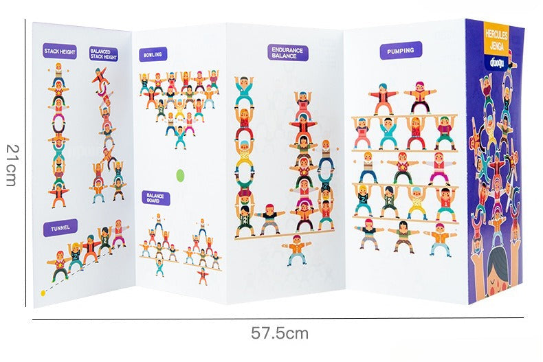 Set of wooden figurines with measurement details on a white background