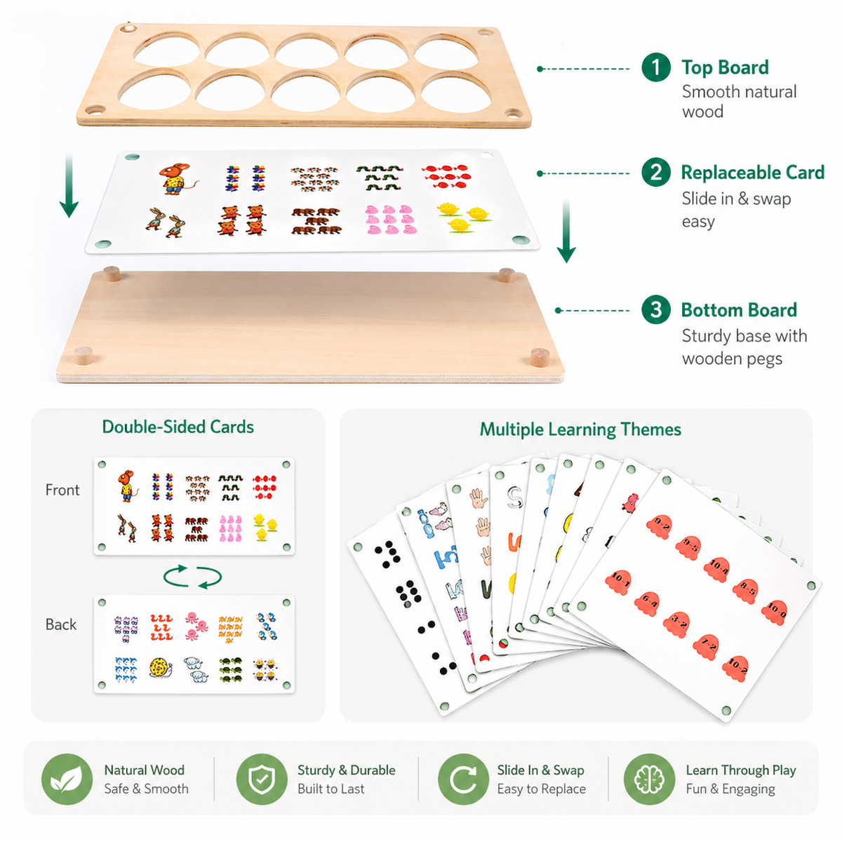 Wooden Number Counting Toy with Replaceable Learning Cards