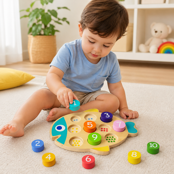 Wooden Fish Number Counting Toy Matching Puzzle