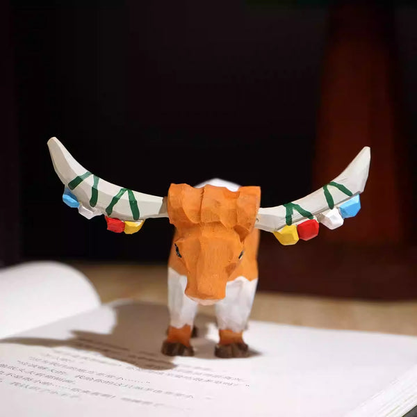 Hand-Carved Wooden Tibetan Ox Ornament