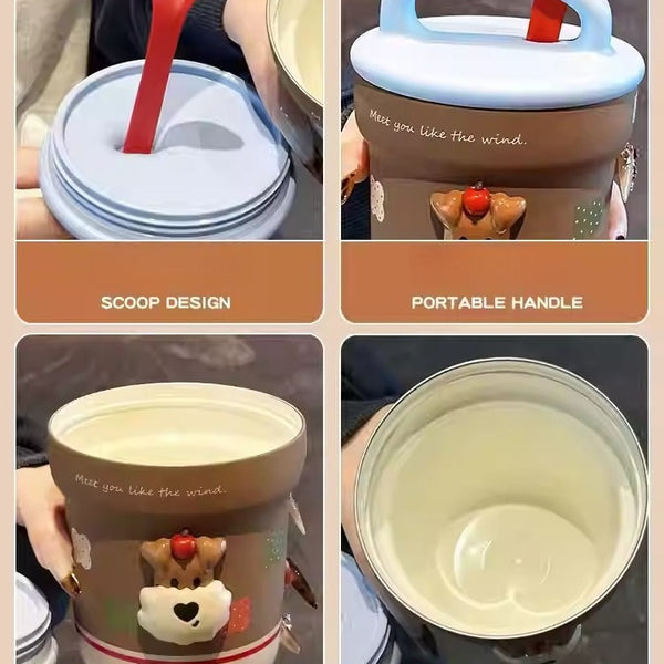 Ceramic Lined Insulated Breakfast Mug with Spoon