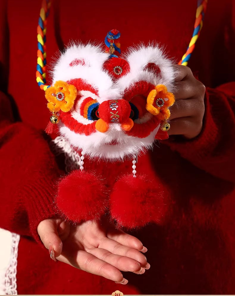 Festive Lion Dance Plush Crossbody Bag