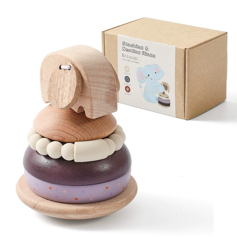 Wooden Elephant Stacking Toy for Toddlers