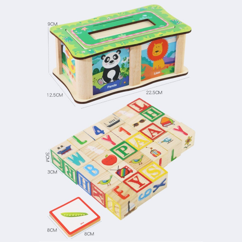 Wooden Word and Number Learning Blocks with Cards