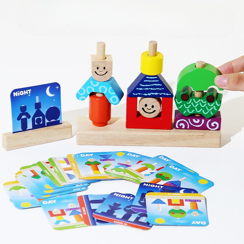 Day & Night Wooden Logic Blocks – 48 Creative Challenges