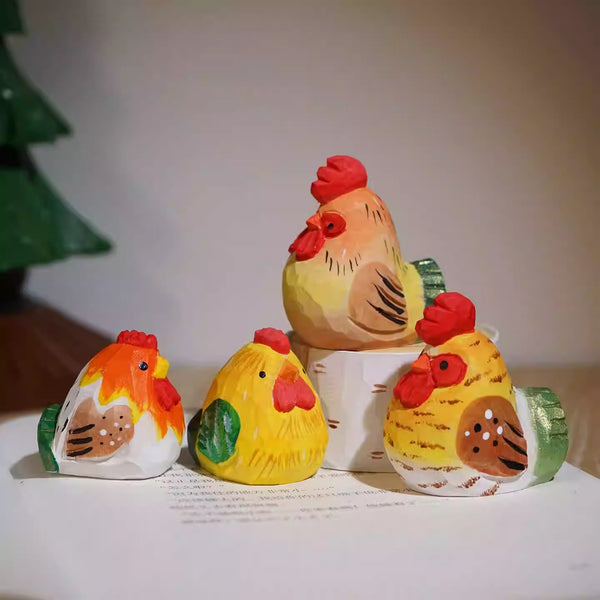 Hand-Carved Wooden Chick Figurine