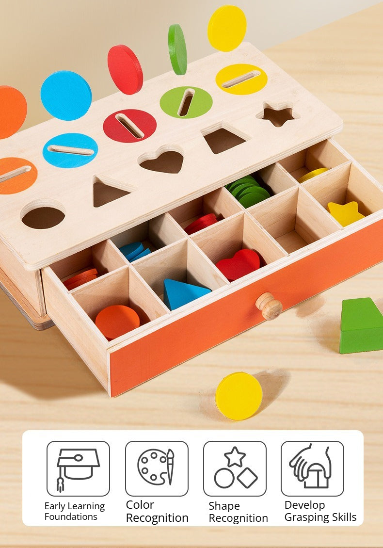 Wooden Montessori 10-Hole Shape and Color Sorting Box