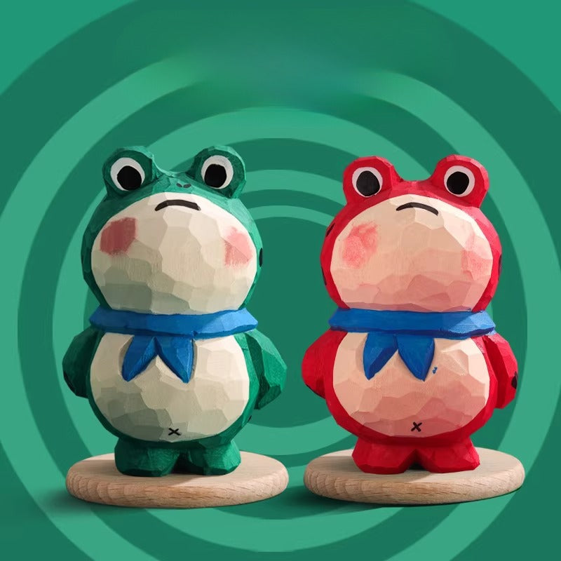 Hand-Carved Wooden "Stubborn Frog" Desktop Ornament