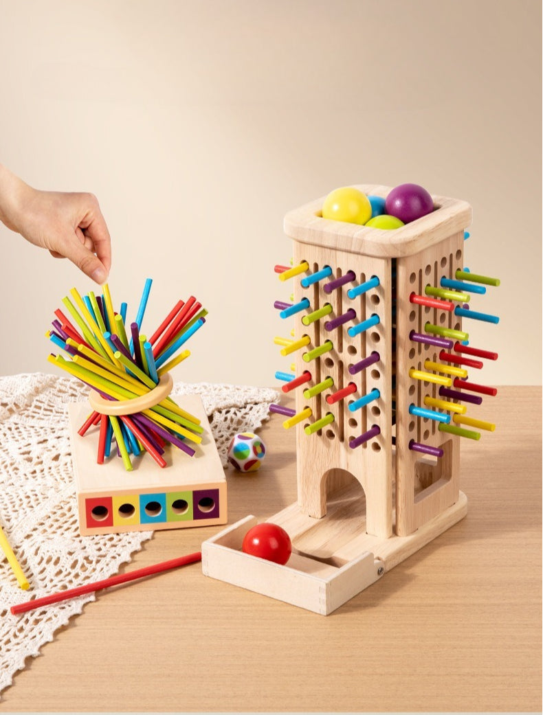 3-in-1 Wooden Stick Balance and Color Sorting Game