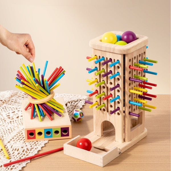 3-in-1 Wooden Stick Balance and Color Sorting Game
