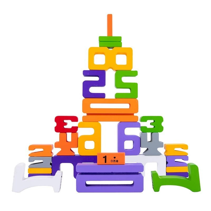 Colorful number blocks stacked on a white background