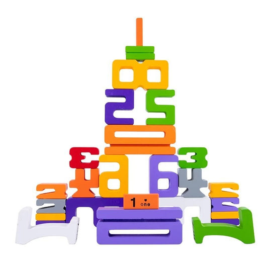 Colorful number blocks stacked on a white background