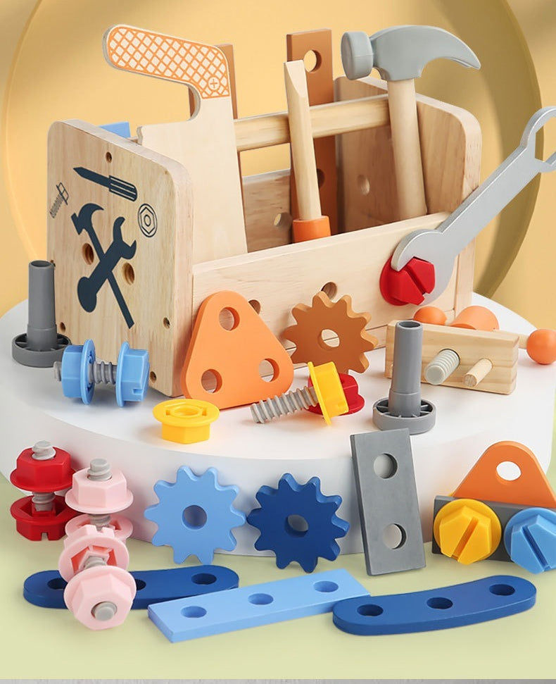 Kids Wooden Toolbox and Construction Toy