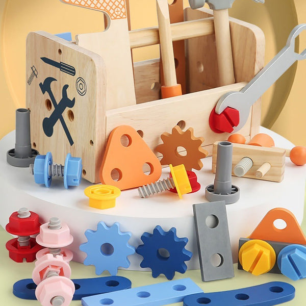 Kids Wooden Toolbox and Construction Toy