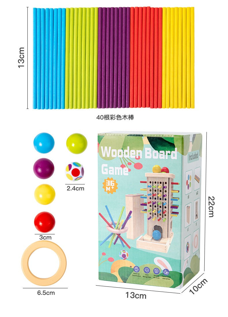 3-in-1 Wooden Stick Balance and Color Sorting Game