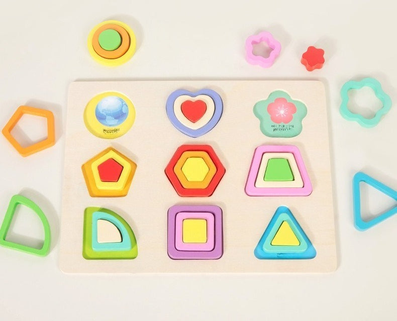 Wooden Geometric Shapes Matching Puzzle Board