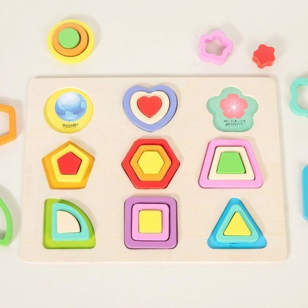 Wooden Geometric Shapes Matching Puzzle Board