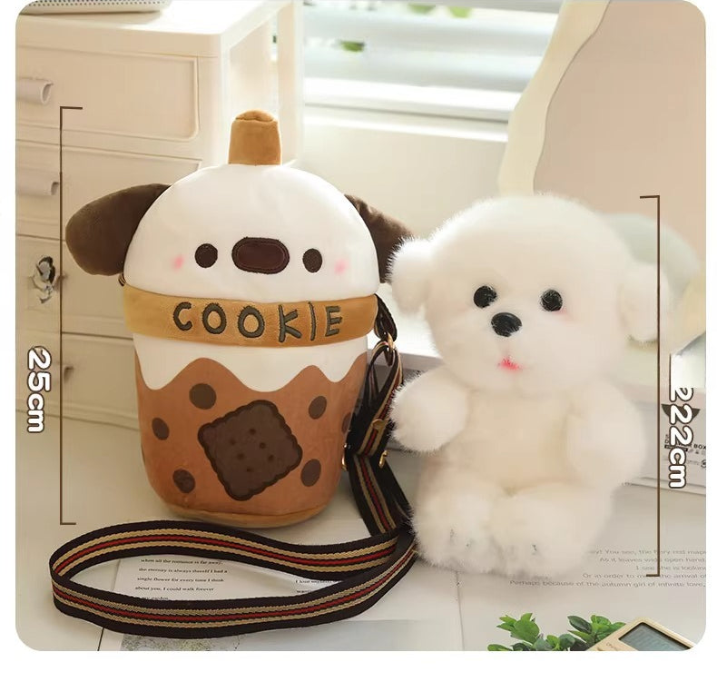 Bubble Tea Cup Plush Bag with Dog Doll