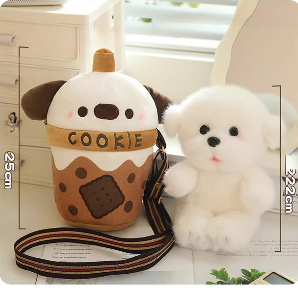 Bubble Tea Cup Plush Bag with Dog Doll