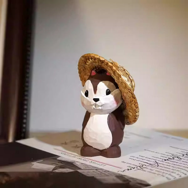Hand-Carved Wooden Chipmunk Figurine