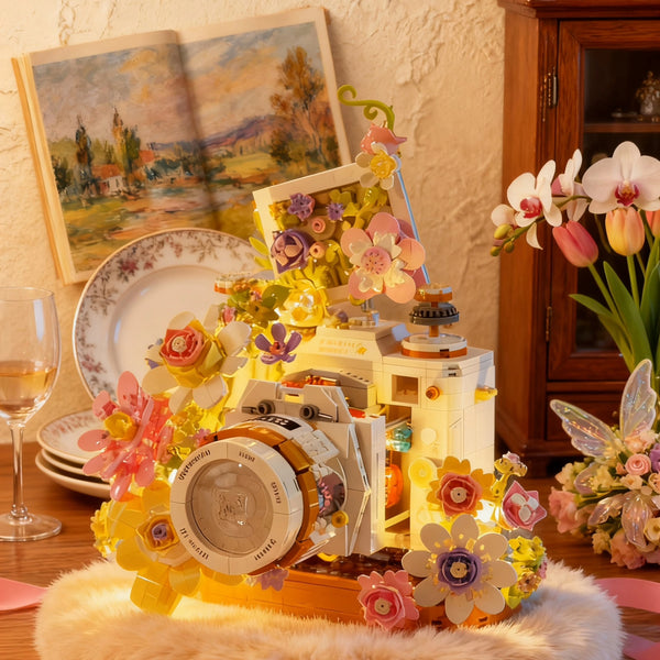 Retro Camera Building Block Floral Ornament