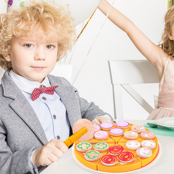 Wooden Make-Believe Pizza Party Set – 27-Piece Slice & Serve Kit