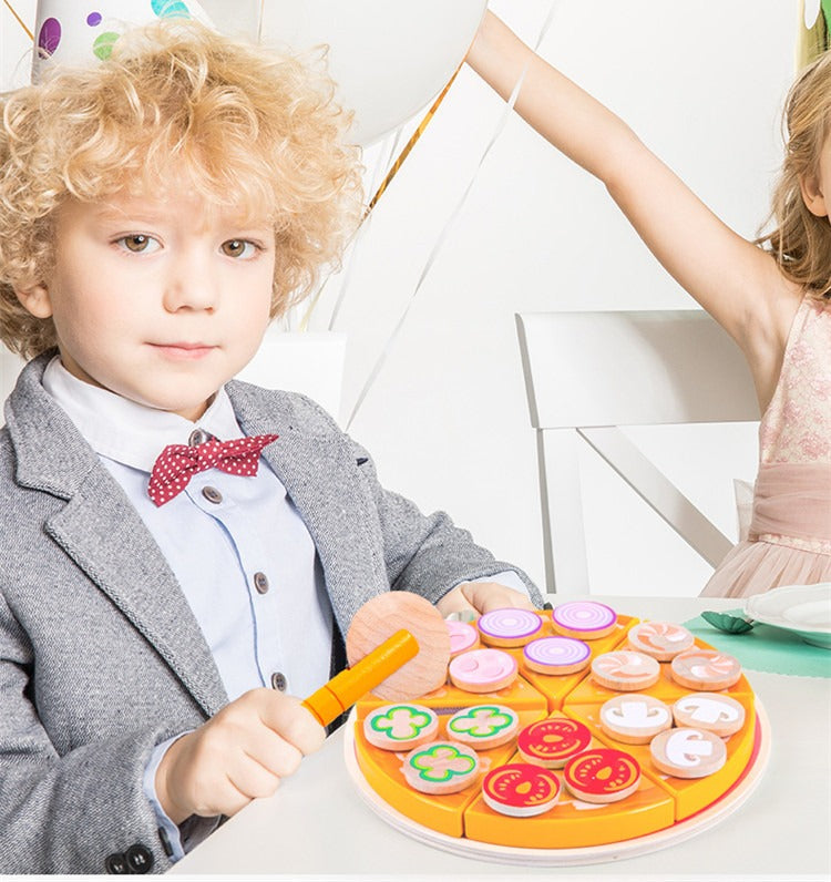 Wooden Make-Believe Pizza Party Set – 27-Piece Slice & Serve Kit