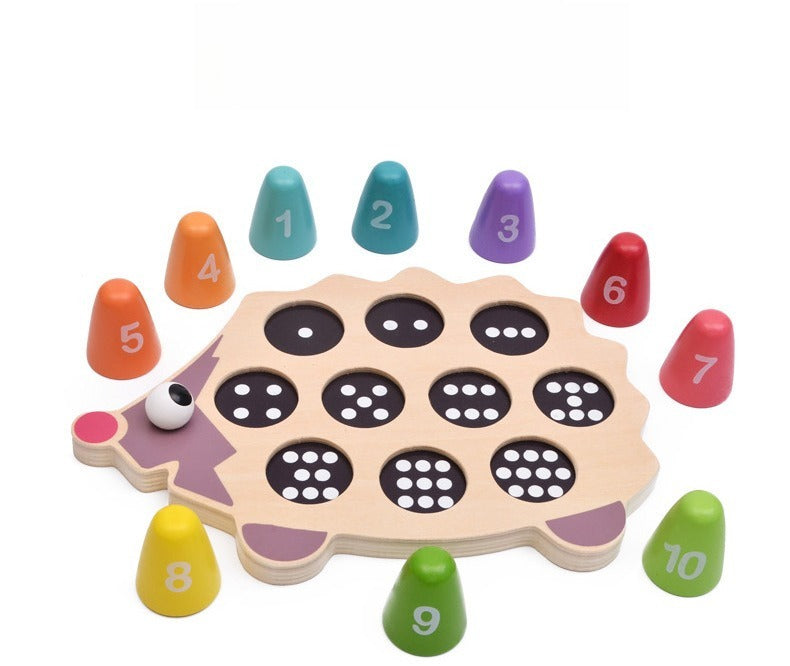 Wooden number sorting game with colorful number cones 