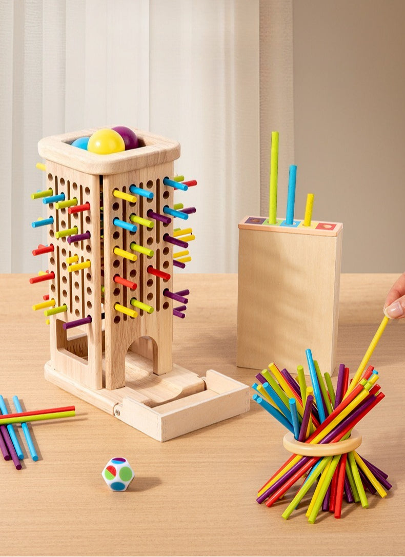 3-in-1 Wooden Stick Balance and Color Sorting Game