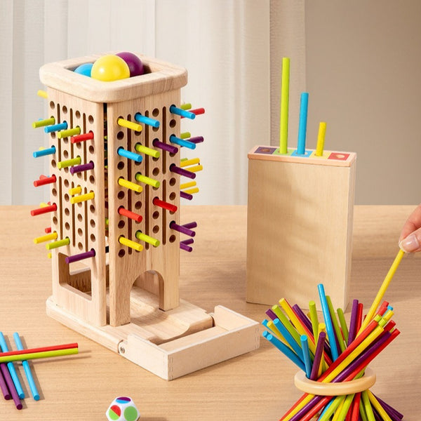 3-in-1 Wooden Stick Balance and Color Sorting Game