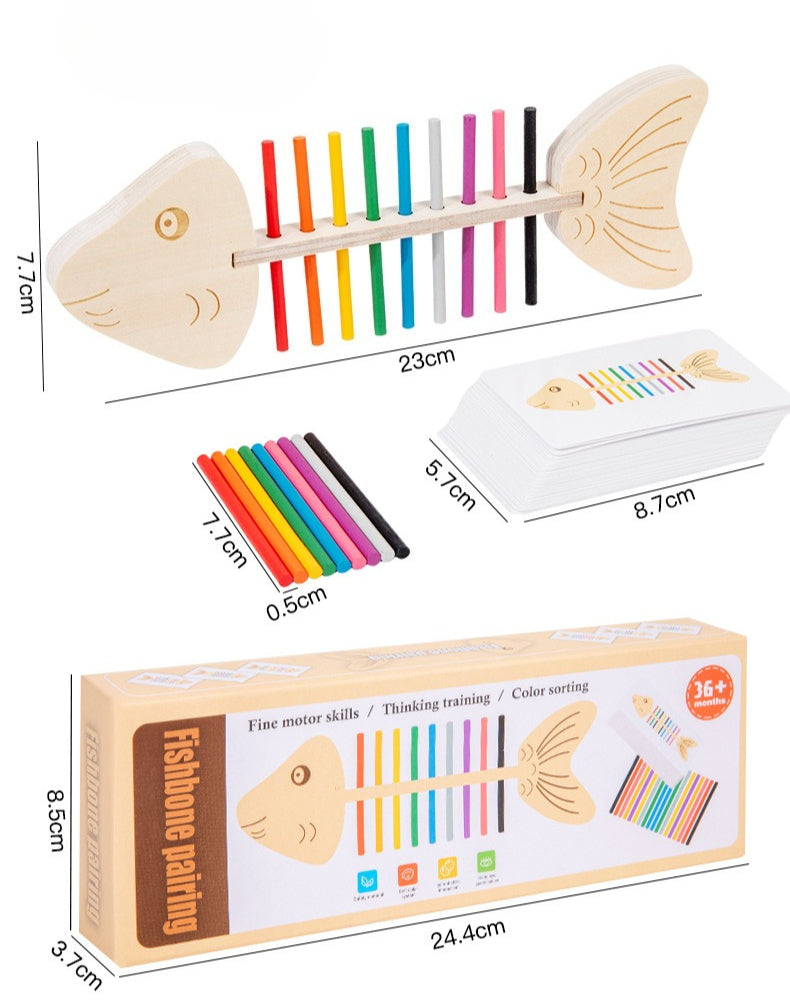 Wooden Fish Bone Color Matching & Fine Motor Skill Set