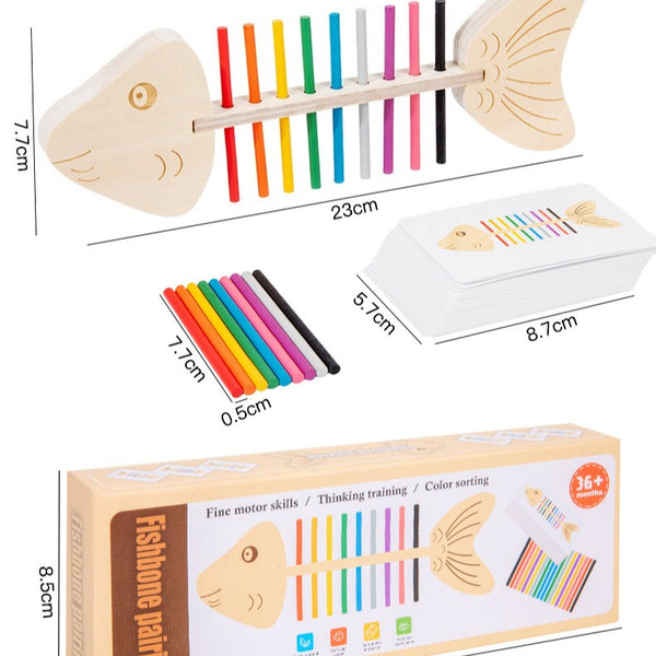 Wooden Fish Bone Color Matching & Fine Motor Skill Set