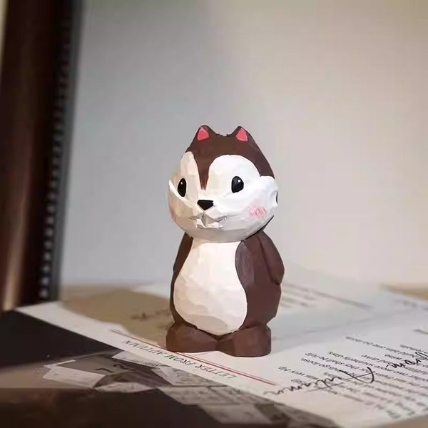 Hand-Carved Wooden Chipmunk Figurine