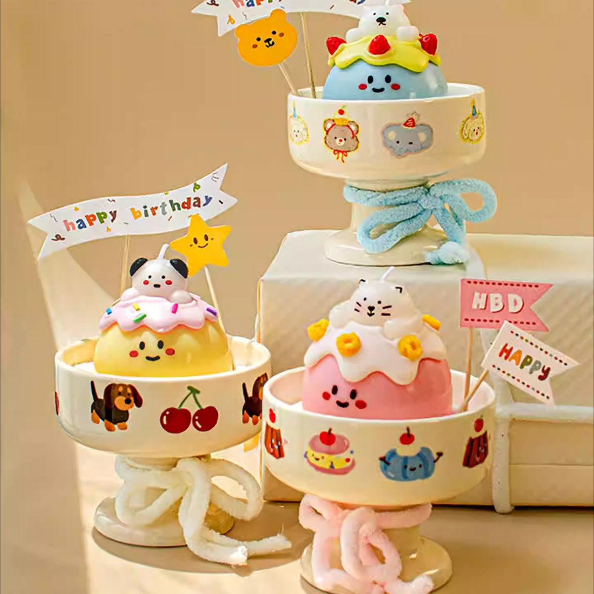 Animal Character Birthday Scented Candle with Ceramic Tray