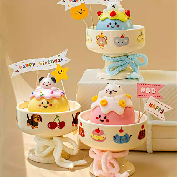 Animal Character Birthday Scented Candle with Ceramic Tray